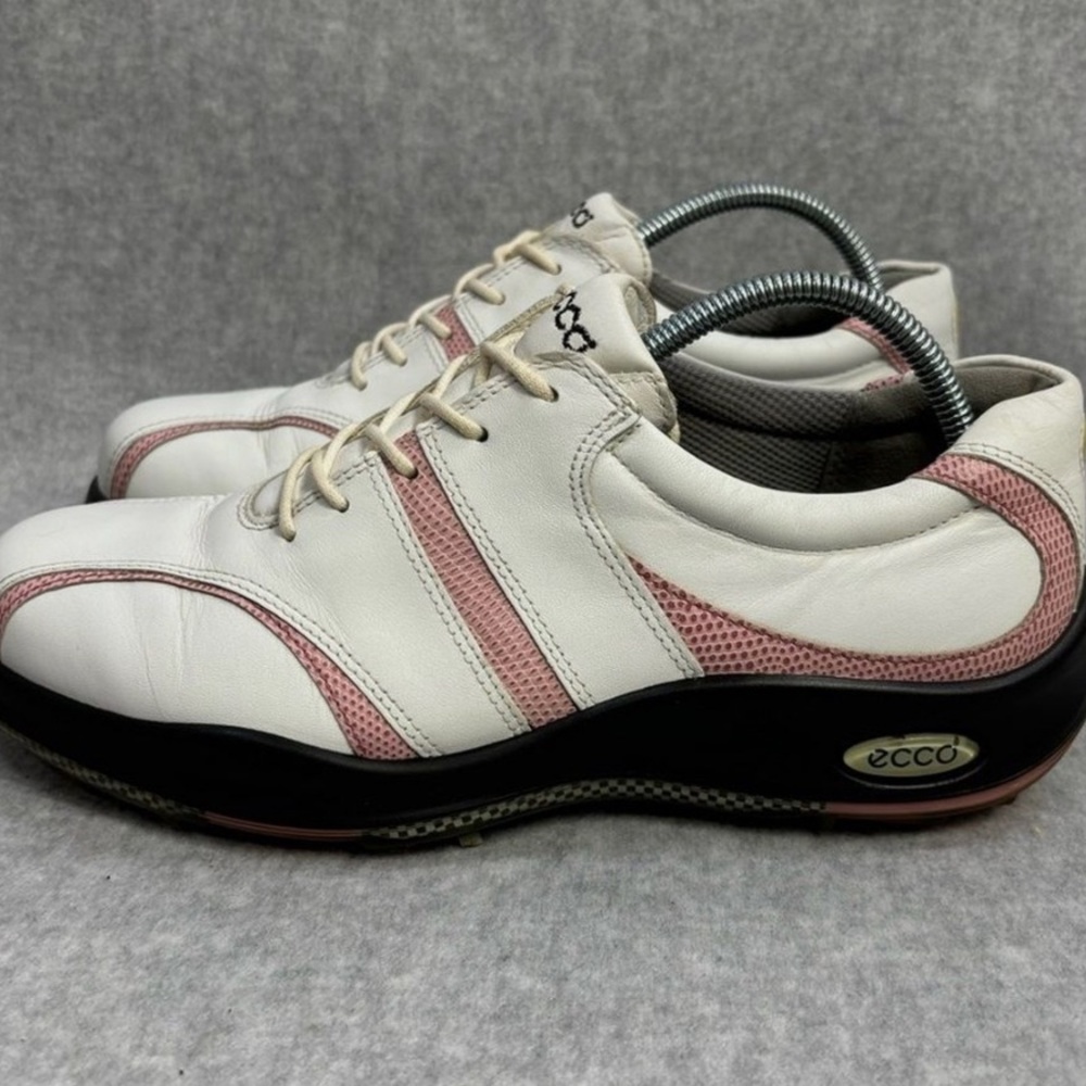 Ecco White Leather GOLF SHOES  with Pink Accent Stripes  US Women's 7–7.5